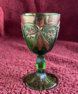 EAPG Double Dahlia w/Lens Emerald Green Wine Cordial w/Gold Trim U.S. Glass 1905 - Picture 1 of 5