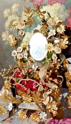 ANCIENNE GARNITURE de GLOBE de MARIÉE et sa COURONNE en cire Napoléon III/ XIXe - Photo 1/4