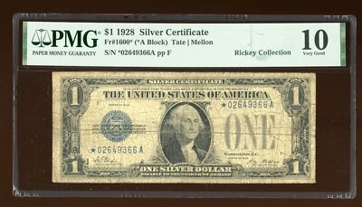 DBR 1928 $1 Silver Funnyback STAR Fr. Serie 1600* PMG VG-10 *02649366A Foto 1 de 2