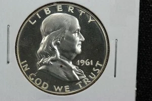 1961 Gem Proof Franklin Half Dollar Deep Cameo Strike 27W5 - Picture 1 of 3