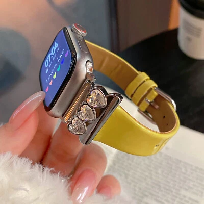 Glossy PU Leather Bands for Apple Watch 38/40/42/44/45/46/49mm w/ Diamond Heart - Image 1 of 4