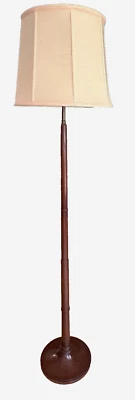 Art Deco Danish Mahogany Wood Brass Column Floor Lamp Antique Vtg Modern Old Mcm - Image 1 of 4
