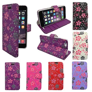 Funda Para Apple IPHONE 6 IPHONE 6s Purpurina Libro Cartera Flor Remolino Funda - Picture 1 of 12