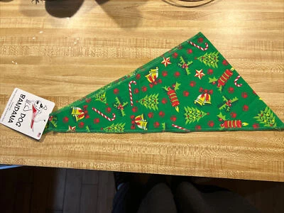Christmas Trees Bells Green Triangle Dog Bandana Large-XLarge 29" Bandanas NWT - Image 1 of 3