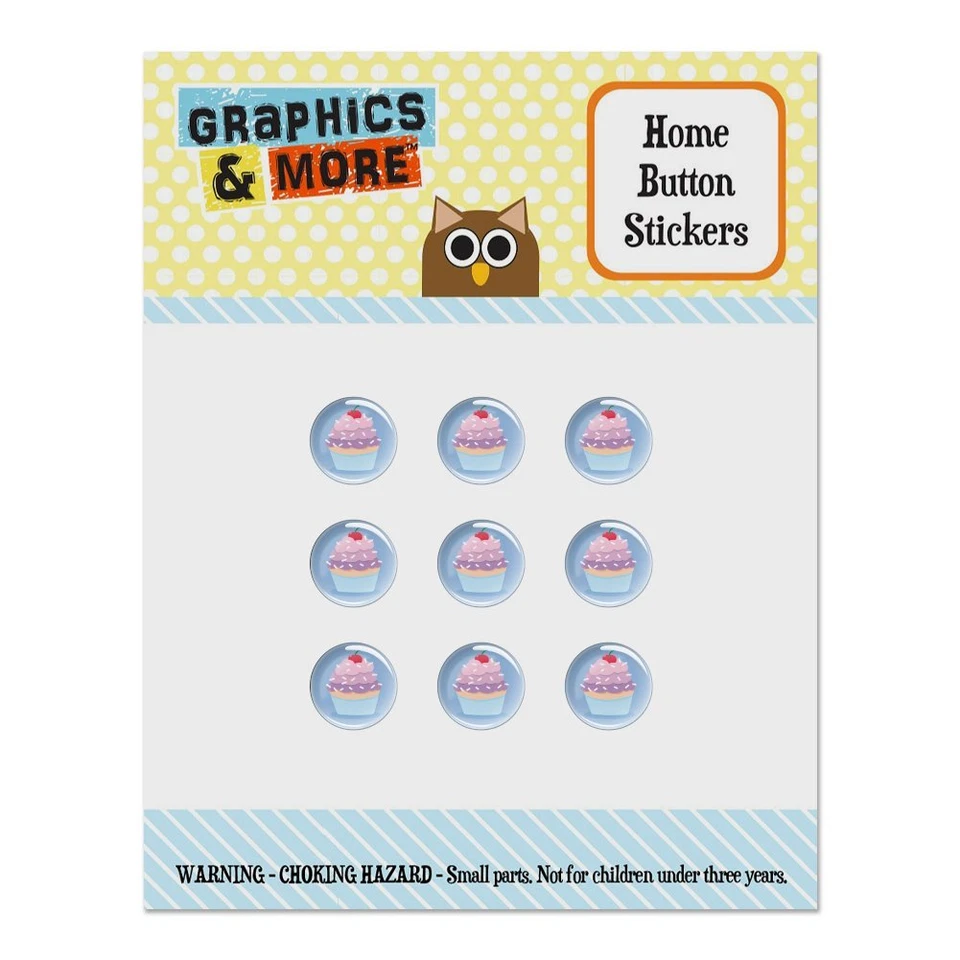 Cute Cupcake Vanilla Cherry with Sprinkles Home Button Stickers Fit Apple iPhone - Image 1 of 3
