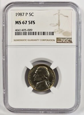 1987 P Jefferson Nickel *** NGC MS 67 5FS - Image 1 of 2
