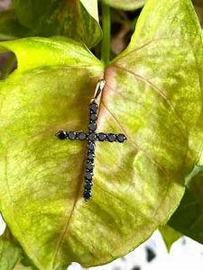 14K Yellow Gold Plated 2Ct Round Cut Lab Created Black Diamond Cross Pendant - Picture 1 of 1