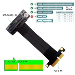 SFF-8639 (U.2) 90° to PCI-E 3.0 4X Ribbon Extender Cable for U.2 NVME SSD - Picture 1 of 6