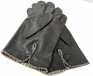 Guantes de cuero marrón Paul Smith para hombre BNWT firma con múltiples rayas - Imagen 1 de 7