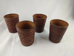 Vintage Leather Cups Stitched with Tooled Design Dice Cups 3.5” Decor Set of 4 - Picture 1 of 4