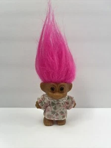 Russ Troll Doll 3" Flower Dress Lace Collar Bright Pink Hair 18295 - Picture 1 of 6