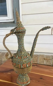 Tibetan Pitcher Pot Pitcher Bronze Turquoise Gold Antique Vintage 19th century - Picture 1 of 7