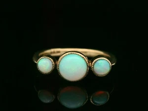 Antique 9ct Gold 3 Stone Opal Ring - Size H - Picture 1 of 14