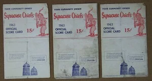 Lot of (3) 1963 Syracuse Chiefs Scorecards vs. Toronto, Rochester, Indianapolis - Picture 1 of 6