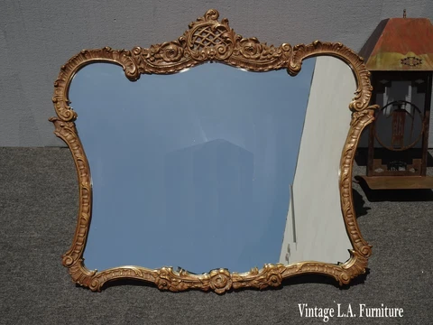 Vintage French Provincial Louis XVI Ornate Gold Wall Mantle Mirror Cover