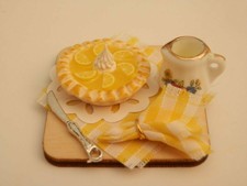 Dolls house food: Lemon curd tart and custard board -By Fran