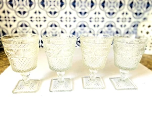 Set 4 Imperial Glass Water/Wine Goblets Square Footed 1923 8 oz - Picture 1 of 16