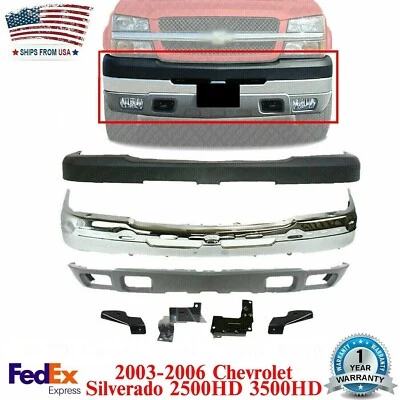 Kit de parachoques delantero de acero cromado para Chevrolet Silverado 2500HD 3500HD 2003-2006 Foto 1 de 4