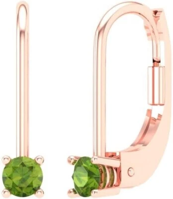 0.52 ctw Natural Green Peridot Gemstone Solid 10k Rose Gold Drop Dangle Earrings - Image 1 of 4