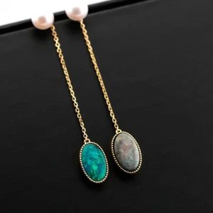 Akoya Pearl Stud Earrings Australian Black Opal Drop Earrings 18K Yellow Gold - Picture 1 of 14