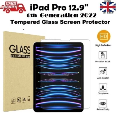 Bubble Free Tempered Glass Screen Saver for Apple iPad Pro 12.9 2022 6th Gen - Image 1 of 4