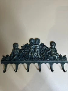 Massiver Messing Cherubs Blumen Schlüsselhalter Wandhalterung Hut Mantel 6 Haken Aufhänger Vinta C - Bild 1 von 4