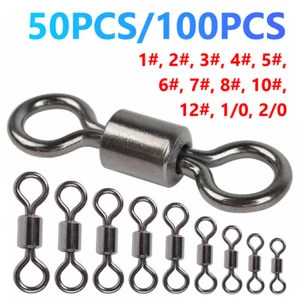 100PCS Stainless Steel Fishing Rolling Barrel Swivels Lures Connector Tackle - Picture 1 of 28
