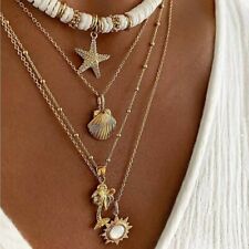 Necklace Multi Layer Long White Star Fish Chain Choker Charm Pendant Gold Silver