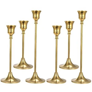 Set Of 6 Gold Taper Candle Holders Decorative Candlestick Holder For Home Decor - Picture 1 of 7
