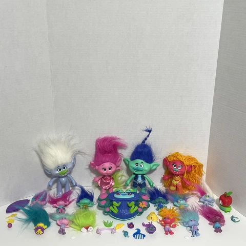 Lot of 17 Trolls Movie Dolls Hasbro Dreamworks Toys Poppy Branch W/ Accessories Cover