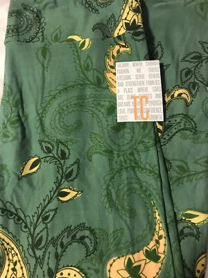 Lularoe TC Tall Curvy Leggings Solid Green Cream White Large Paisley 🦄 HTF New - Image 1 of 4