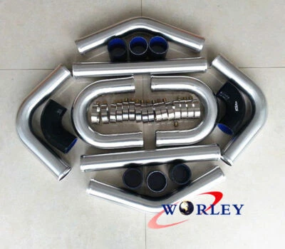 2.5" 64mm Aluminum Universal Intercooler Turbo Piping pipe Kit + Black hose kits - Image 1 of 4
