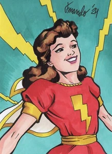 CLEARANCE ORIGINAL SHAZAM Captain Marvel Mary Marvel 1/1 ACEO Fan Art - Picture 1 of 3
