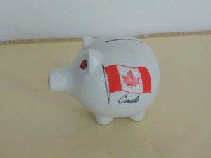 Salvadanaio in ceramica bianca canadese souvenir 4 pollici NUOVO - Foto 1 di 6