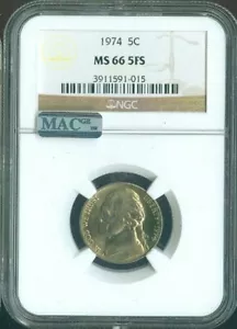 1974 Jefferson Nickel 5C NGC MS66 FS MAC Quality - Picture 1 of 2