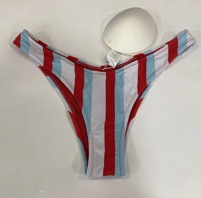 Tanga inferior de bikini Cupshe rojo y rayas talla mediana azul nuevo traje de baño Foto 1 de 4