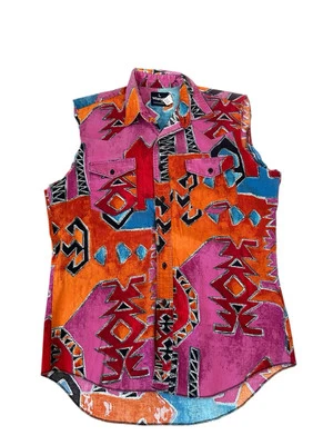 VTG Aztec Wrangler Shirt M/L Sleeveless Southwestern Cowboy Rodeo Native Biker Foto 1 de 4