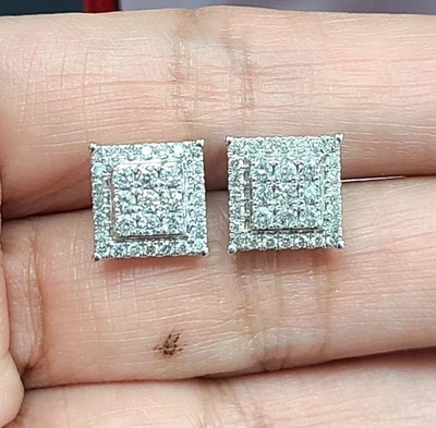 Aretes cuadrados redondos de diamantes creados en laboratorio de 2,00 quilates enchapados en oro de 10 quilates de 10 mm Foto 1 de 4
