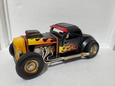 Vintage Metal Hot Rod Car Model – Black with Flames – Rat Rod Style - Image 1 of 4