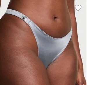 Victorias Secret VERY SEXY Brazilian Panty VS Bling Strap Gray Satin Medium NWT - Picture 1 of 5