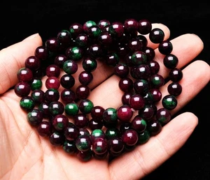 Pulsera de cuentas redondas de piedras preciosas de cuarzo rojo epidota zoisita rubí natural de 8,2 mm - Imagen 1 de 6