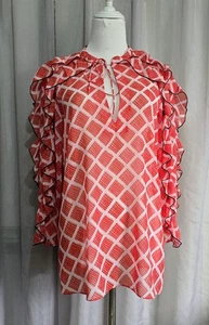 Hoffman Copenhagen Blouse s.36/8 Annabelle Red Geometrical Print Longsleeve  - Picture 1 of 9