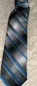 Pierre Cardin Men's 100% Silk Tie ~Gray Aqua White Striped ~ Vintage! - Picture 1 of 3