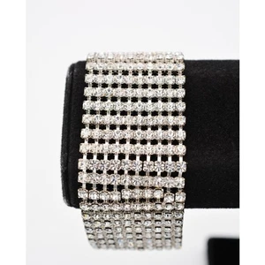 Pulsera de Cristal Vintage Punta Estrás Tono Plata Brillante Gruesa Años 90 Bin4 - Imagen 1 de 12