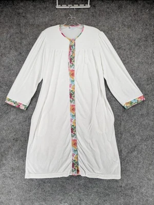 Abrigo Miss Elaine Bata Mujer Grande Blanco A Presión Floral Terry Bolsillos EE. UU. Foto 1 de 4