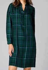 J. Jill Emerald XL Plaid Split Neck Dress Long Sleeve, Pockets, Button Cuffs NWT - Picture 1 of 3