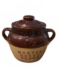 VTG Boston Baked Beans Crock Pot w/Lid and Handles Brown Cream Vintage - Picture 1 of 8