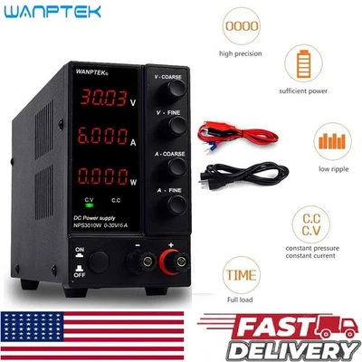 WANPTEK Adjustable 0~30V 0~6A DC Power Supply Lab Variable Regulated High Precision Vol
