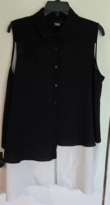 Blusa Camisa Mujer XL Sharon Young Negra Blanca En Capas Sin Mangas Con Botones Foto 1 de 4