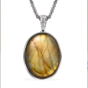 Karis Malagasy Labradorite 135.00ctw Pendant w/ Bead Necklace Platinum Bond 20in - Picture 1 of 6